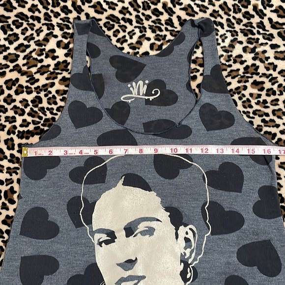 FRIDA KAHLO Tank Top Stretch Heart Grey Large Handmade Heart Mexican Latinx LA - Picture 4 of 13